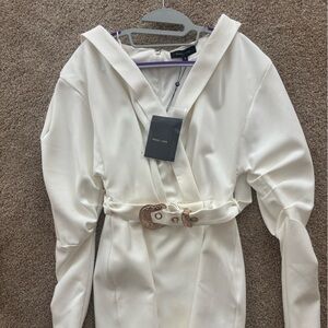 Reiss Ivory Long Sleeve Dress with Belt
